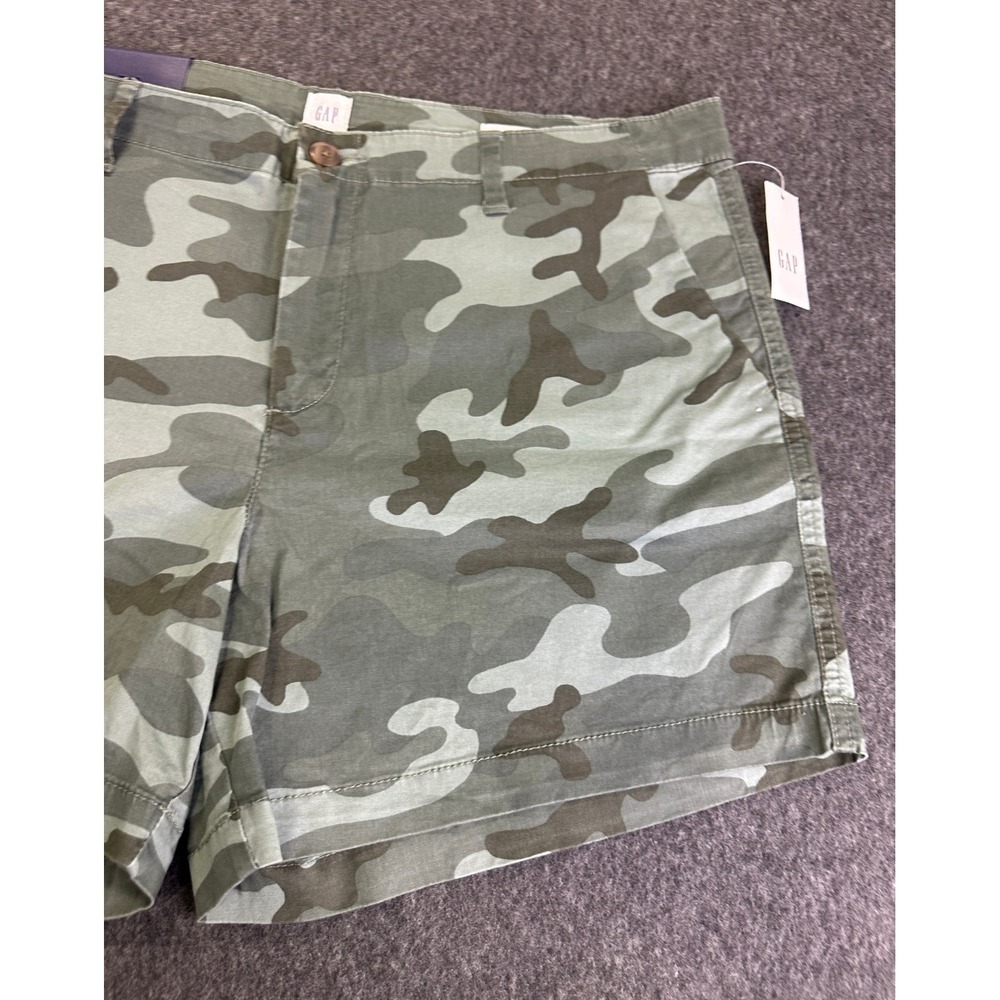 NWT Gap Green Camo Khaki Shorts Womens Size 16 Chino 5" inseam Mid Rise Stretch - Picture 4 of 16